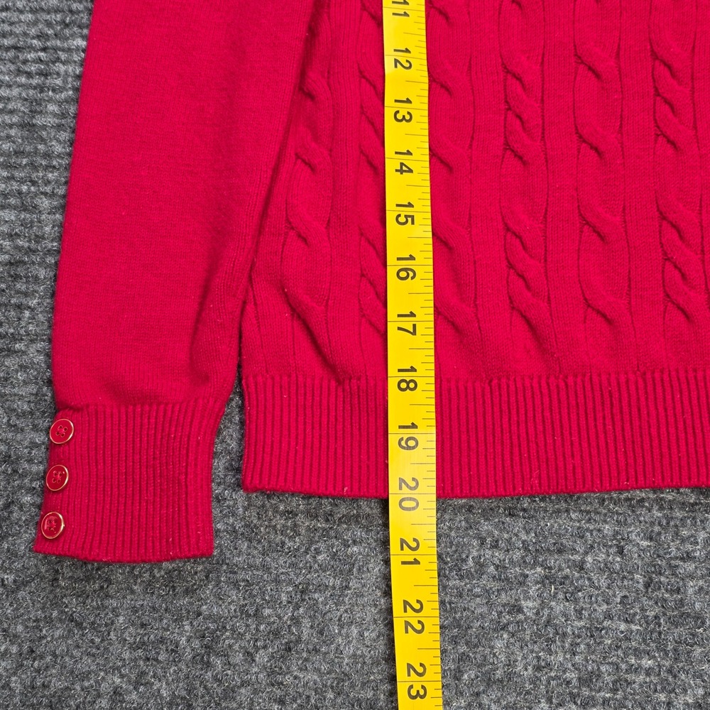 Talbots Petites Cable Knit Sweater Women's Size P Red Button Cuff Crew Neck - Picture 7 of 7